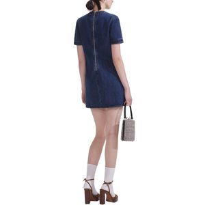 Minivestido vaquero tejido para mujer, manga corta, Detalle de lazo frontal, elegante, informal, ajustado, corte en A, transpirable, traje de verano - Product Image 2