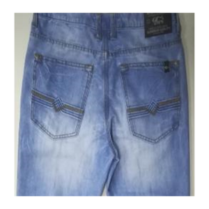 กางเกงยีนส์ผู้ชายทรงตรงแบบลำลอง สไตล์สโตนวอช พร้อมเทคนิคการแต่งรอยขาด 5 กระเป๋า เอวกลาง ผ้าฝ้ายผสมอีลาสเทน - Product Image 3