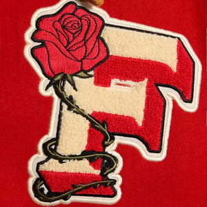 Chaqueta Letterman personalizada de talla grande para hombre, chaqueta universitaria OEM de cuero con logotipo bordado, abrigo de bombardero de béisbol rojo en blanco al por mayor - Product Image 5