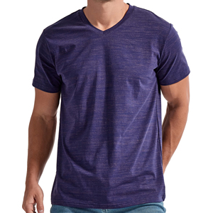 T-shirts d'été à manches courtes et col en V de couleur unie pour hommes, coupe ample et respirante, tissu peigné à motif de lettres 100% coton - Product Image 1