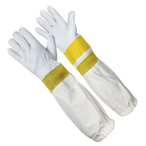 Último diseño de guantes de apicultura de cuero de grano de piel de cabra impermeable a prueba de picaduras cierre elástico largo puño de lona para apicultores - Product Image 1