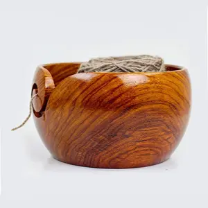 Wooden Yarn Bowl for Crochet Gift Set for Knitting Crochet with Rosewood Crochet Hook Set Of 2 By Indian Supplier