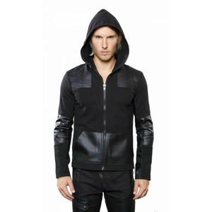 Pull à capuche à logo personnalisé pour hommes 100% coton respirant et flexible manches en cuir brodé 3D de haute qualité - Product Image 5