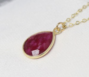 7x10mm Ruby Faceted <b>Pendant</b> Necklace for Women Elegant July Birthstone Necklace with 18K Gold Plated Bezel Box Chain - Product Image 1