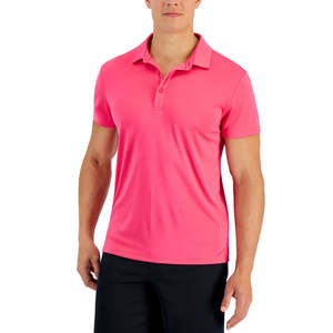 Polo da uomo ID Ideology XX-Large in maglia interlock, vestibilità slim, tinta unita rosa, ricamata, tecnica ODM, per golf - Product Image 1
