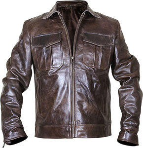 <b>Top</b> Design Good Quality 2026 <b>Distressed</b> Brown Leather Jacket Men's Real Leather Fashion Jacket Pure Lambskin Leather Jacket - Product Image 4