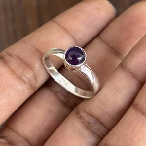 Wholesale Brass Silver Plated Amethyst Gemstone Minimalist <b>Statement</b> <b>Ring</b> Trendy Wedding Engagement Eco-Friendly Bezel Set - Product Image 2