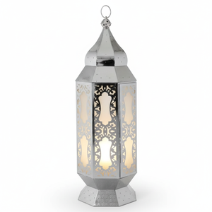 Farol de Vela Marroquí Grande de Cristal Dorado y Metal, Decorativo para Ramadán, Faroles Altos Hechos a Mano para el Suelo - Product Image 1