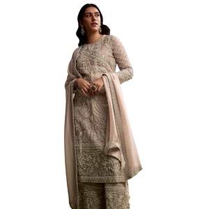 Pêche Organza Palazzo Costume Avec Zari Et Moti Travail En Gros Femmes Ethnique OEM Vêtements Usine Fournisseur En Vrac Mode Personnalisée - Product Image 4