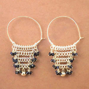 "18K Gold Plated Blue Gemstone Dangle <b>Hoop</b> <b>Earrings</b> <b>for</b> <b>Women</b>" - Product Image 2