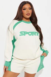 Personnalisé de haute qualité vierge 100% coton polaire côtelé col rond couleur bloc rayé Varsity femmes surdimensionné sweat-shirt à col rond - Product Image 2