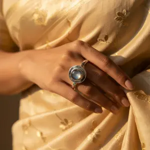 "Women's <b>Statement</b> 925 Silver Moonstone <b>Ring</b> Gemstone Brass Plated Ethnic Setting Bezel Setting Boxed" - Product Image 3