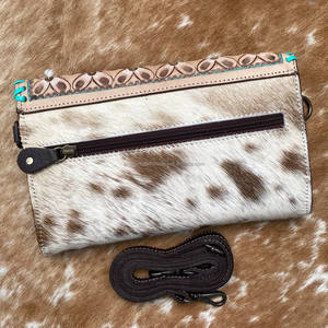 Cartera cruzada de cuero tallada a mano, funda de teléfono de embrague, carteras de cuero de vaca occidental, Cartera de Color turquesa para mujer - Product Image 5