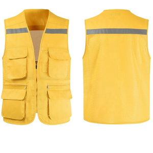 Chaleco de seguridad de alta visibilidad transpirable de verano personalizado impermeable con malla de tiras reflectantes y bolsillos para trabajos de construcción - Product Image 2