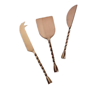 ชุดช้อนส้อมคุณภาพพรีเมี่ยมสำหรับงานแต่งงานงานปาร์ตี้มีดหั่นชีสพร้อมที่จับทองเหลือง - Product Image 6