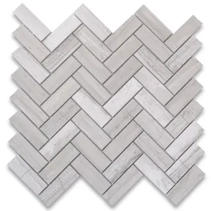 Haisa Light W72XP Herringbone Athens 1x3 \ "Azulejo de mosaico de mármol crema plateado Producto de calidad premium - Product Image 1