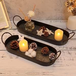 Galvanized Metal Iron <b>Tray</b> with Handles Oval Farmhouse <b>Serving</b> <b>Tray</b> Rustic Industrial Decorative <b>Tray</b> - Product Image 1