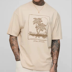 2026 Embroidery Custom Design Oversized Boxy Men's O-Neck Short Sleeve Woven Floral 220g 100% Cotton Long Eco-Friendly - Product Image 1