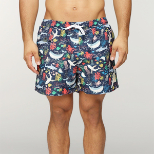 Short de bain de plage taille moyenne pour hommes en gros costume d'été imprimé personnalisé 100% coton motif chaud teint uni vêtements de plage - Product Image 1