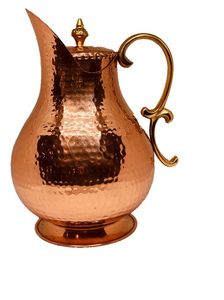 Jarra de cobre altamente pulida con cuerpo redondeado y estética cultural hecha para exhibición o hidratación funcional - Product Image 2