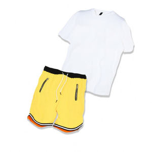 Haute qualité hommes été basket-ball Shorts ensemble jaune maille décontracté impression Double fermeture éclair respirant 2 pièces grande taille en gros - Product Image 6