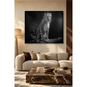 Impression sur toile de Fida, léopard noir et blanc assis sur une roche - Product Image 3
