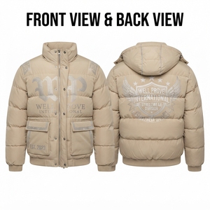 Blouson matelassé épais kaki sable à panneaux horizontaux, style streetwear, rembourrage 100% polyester, séchage rapide, respirant - Product Image 2