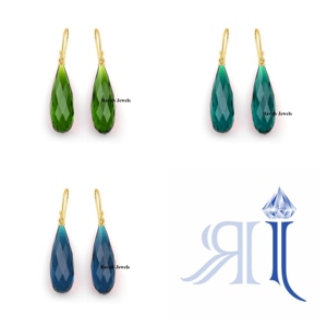 High Quality 925 Sterling Silver Drop <b>Earrings</b> Long Dangle Design Iolite <b>Quartz</b> Gemstone Gold Plated Handmade Wedding Jewelry - Product Image 3