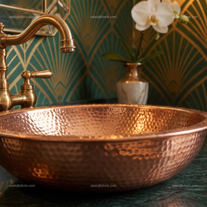 DIVRIS DRC-2009 Lavabo en cuivre fait main, design moderne, finition mate, surface martelée à la main, vasque simple, installation sur comptoir facile - Product Image 6