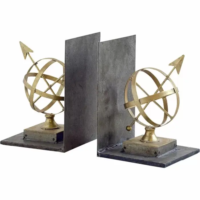 Modern American sphere bookend cast aluminum for heavy books brass antique standard size for living room