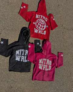 Chándal con capucha y cremallera de diamantes de imitación con apliques bordados a máquina logotipo personalizado pierna acampanada con cremallera chándal para hombre - Product Image 1