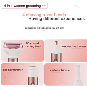 Rasoir Électrique Sans Fil 4-en-1 pour Femme, Tondeuse Rotative Humide/Sec, Épilateur Rechargeable Indolore et Étanche IPX7 - Product Image 3