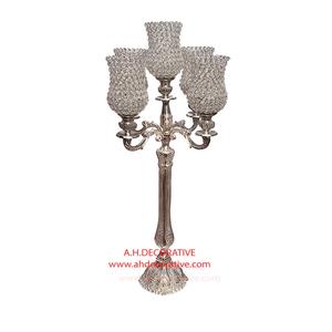 Candelabro plateado de 4 brazos de calidad premium para centro de mesa en fiestas y hoteles, candelabro hecho a mano con centro de florero. - Product Image 6