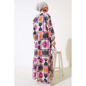 Robe décontractée en viscose ample boutonnée fuchsia noir - Product Image 4