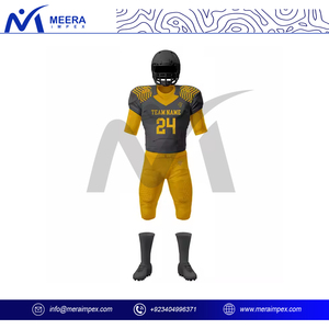 Uniforme de football américain personnalisé OEM ODM pour hommes 100% tissu en maille imprimé par transfert de chaleur à manches courtes disponible couleur gris/jaune - Product Image 3