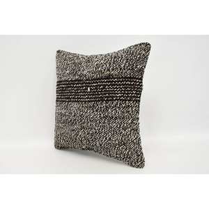 Subtle Striped Wool Kantha <b>Bolster</b> <b>Pillow</b> 12x12 Inch Gray Vintage Woven Pattern Eco-Friendly Non-Slip Removable & Washable - Product Image 4