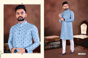 Ensemble Kurta Pyjama en Soie Jacquard Élégant pour Hommes Vêtements de Fête Vêtements Ethniques Indiens Traditionnels Costume Confortable et Stylé - Product Image 6