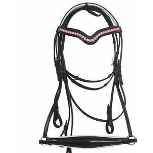 Brida y riendas de caballo: negra, brida de patente de mazorca, brida de caballo de cuero genuino colorida de lujo en la India - Product Image 4