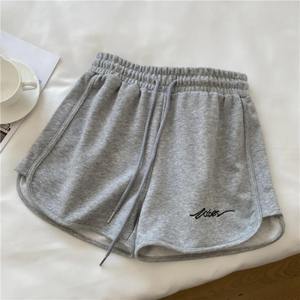 Women's High Waist Embroidered Shorts Fashion Letter and Flower Decoration Breathable <b>Drawstring</b> Design - Product Image 2