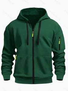 Nouveau style pour sweat à capuche zippé pour homme avec poche kangourou, manteau de couleur unie, style automne et hiver, sport décontracté, doublé polaire - Product Image 3