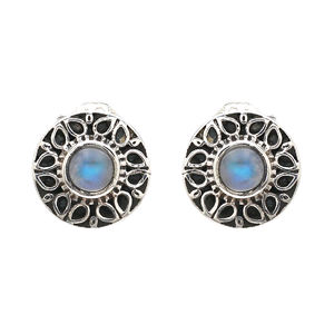 Boucles d'oreilles en argent sterling 925 de créateur indien fait à la main Rainbow Moonstone Clous ronds plaqués or au prix de gros - Product Image 4