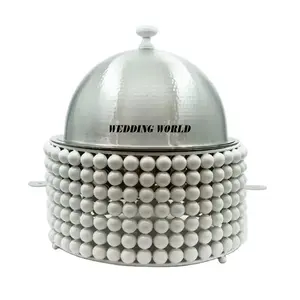 Chauffe-plat en acier inoxydable avec couvercle martelé Casserole de créateur de forme ronde Buffet de mariage et d'événement Serveur de nourriture de créateur - Product Image 1