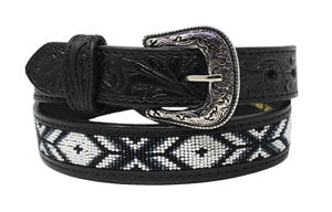 Ceinture décontractée de style occidental de luxe faite à la main en cuir de vache véritable avec broderie florale perlée et boucle en cuivre - Product Image 4
