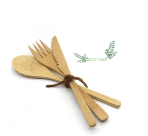 ชุดมีดไม้ไผ่ใช้ซ้ำได้ช้อนส้อมมีดไม้ไผ่มีโลโก้และกระเป๋าผ้าใบผลิตโดย Eco2go เวียดนาม - Product Image 5