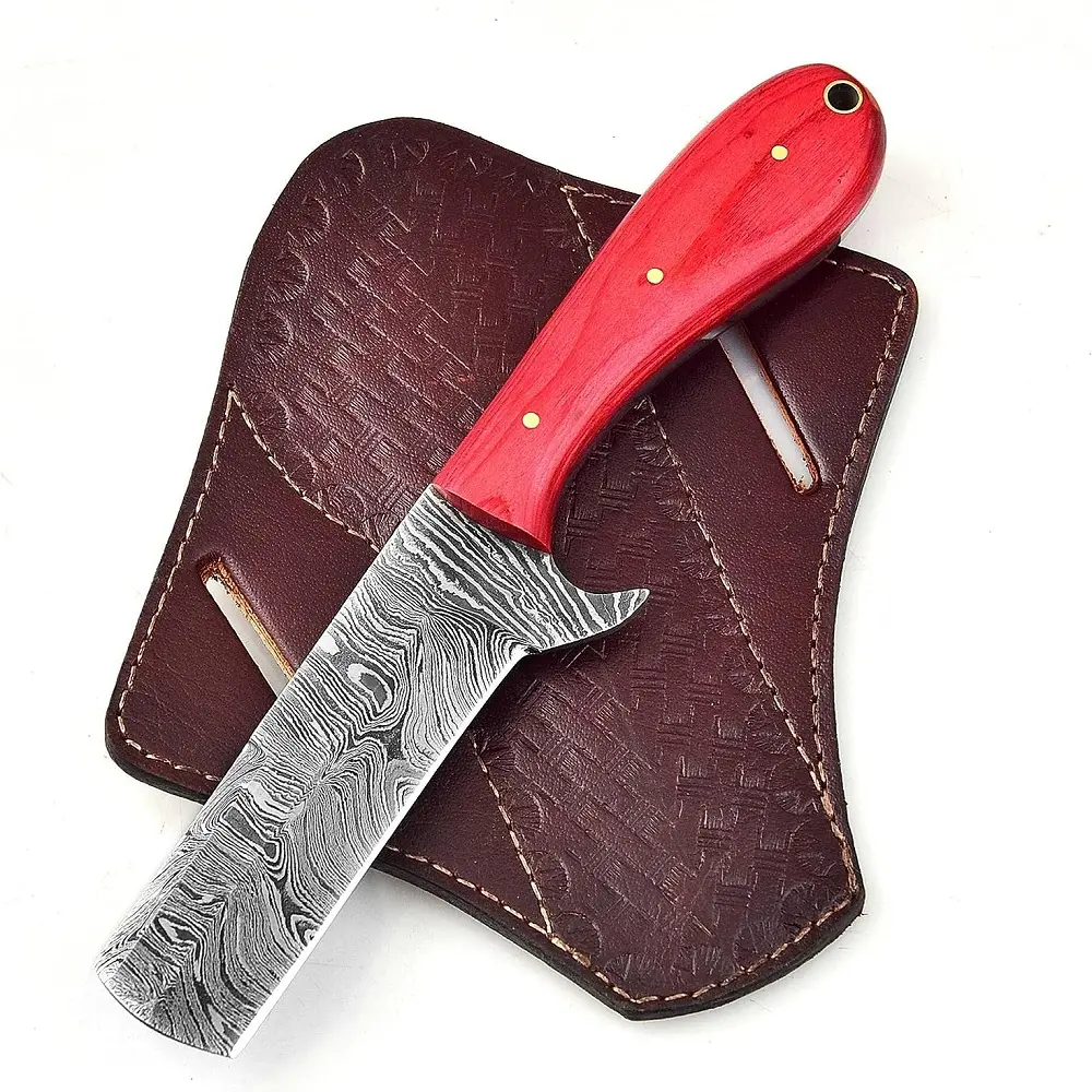 El yapımı şam çelik Castration Bull kesici bıçak kamp avcılık sabit bıçak kovboy bıçağı deri kılıf ile