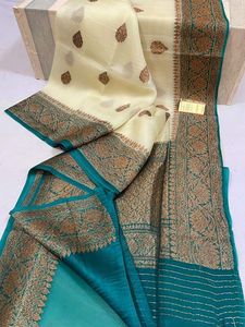 Saris en soie de brocart fabriqués à partir d'un mélange de soie et de coton avec certification de marque de soie, idéal pour les créateurs de vêtements - Product Image 2