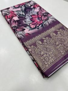 Nouveau lancement élégant soie Faux Georgette Border Sarees avec beau motif floral écologique extensible pour les bandanas ethniques - Product Image 6