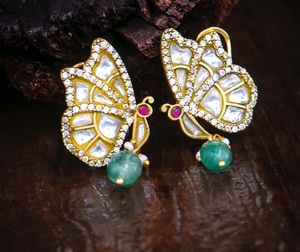 <b>Beautiful</b> Superb Quality Moissanite Polki <b>Earrings</b> with Traditional Wear Stones Look for Party Wedding Wear Collection For Women - Product Image 4