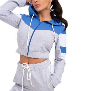 Women's Custom Logo Cotton Sweatsuit Set Breathable Crop Top <b>Hoodie</b> and Jogger for Autumn for Adults - Product Image 6