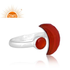 Nuevo diseño de plata de ley fina chapado en oro de 18 quilates, anillo de diseño de luna creciente de ónix rojo Natural, joyería para mujer, regalo para ella - Product Image 3